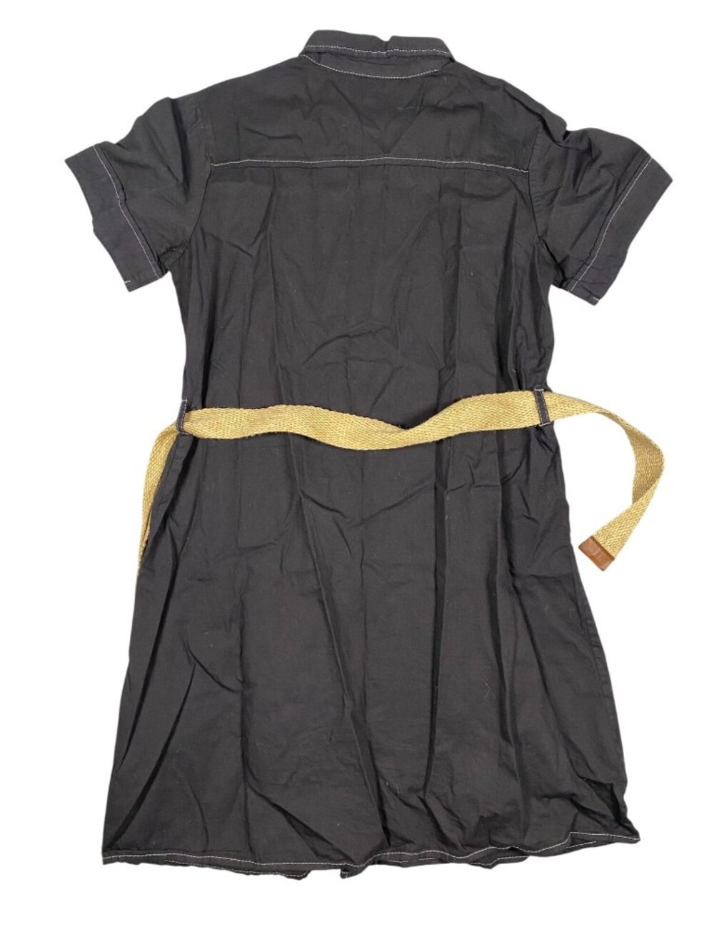 New Glory Black Shirt Dress Belt Short Sleeves Button Front Cotton Fabric S - Picture 3 of 8